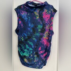 French Connection NWT Multicolor  Sleeveless Ruched Mock Neck Blouse Sz Small